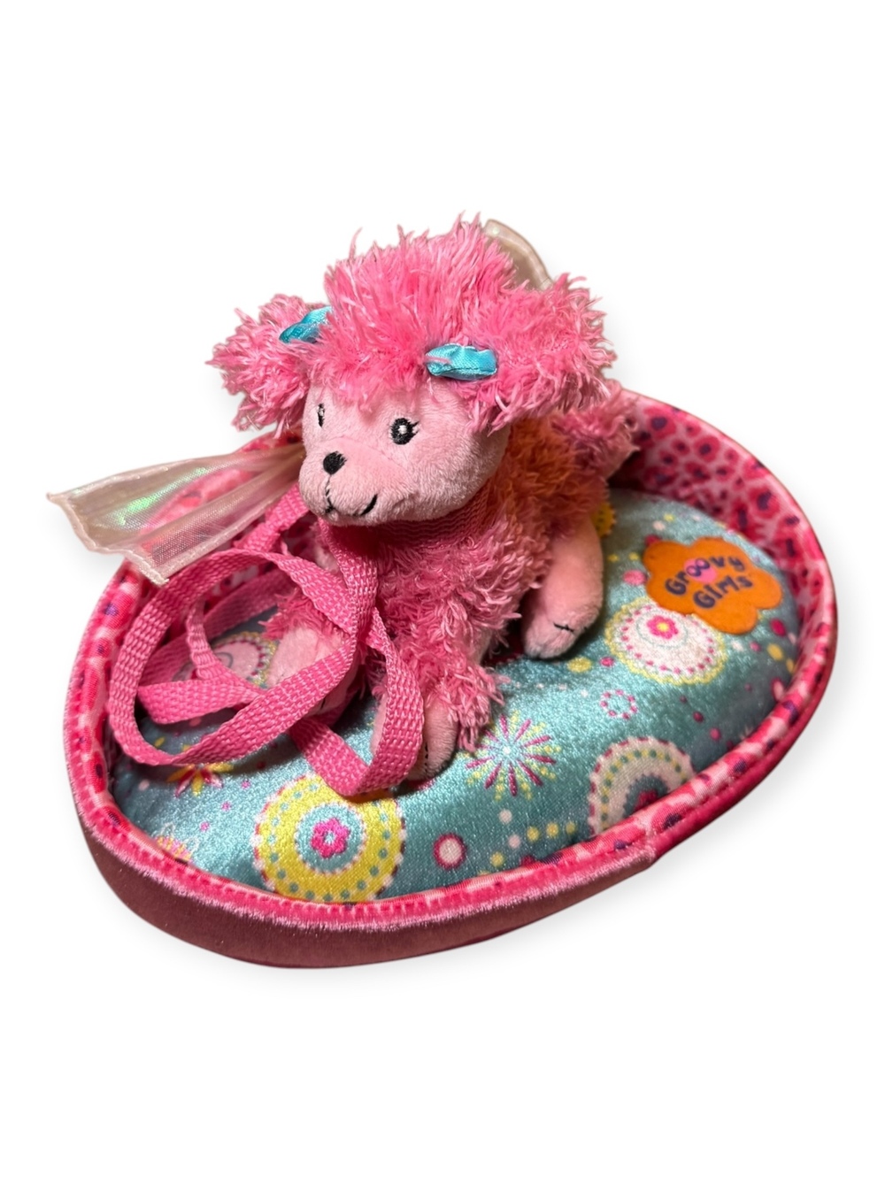 Groovy Girls Pets Pink Royal Splendor Pink Curly Poodle With Bed Vintage Rare GC